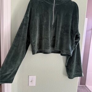 Fabletics Green Plush Rib Half Zip Sweatshirt